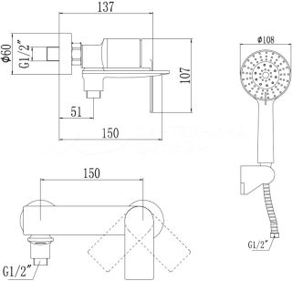 Смеситель для ванны с душем Savol S-601808H черный